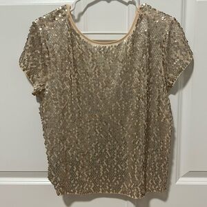 Express Champagne Gold Sequined Top with Drop Back
